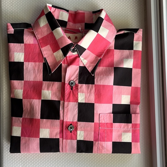 Marni Pieces Poplin Checked button down cotton long sleeve shirt / size 38 or 4 - Picture 3 of 16